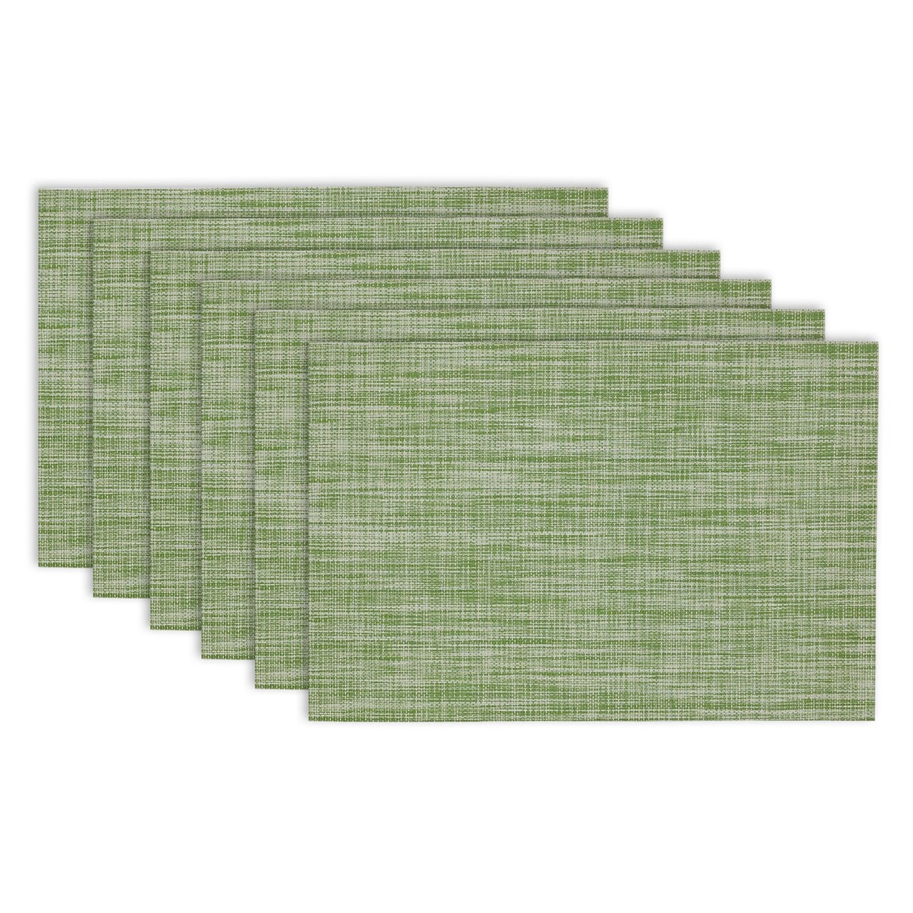 CC Home Furnishings Tweed Woven Rectangular Placemats - 18" - Fig Green - Set of 6